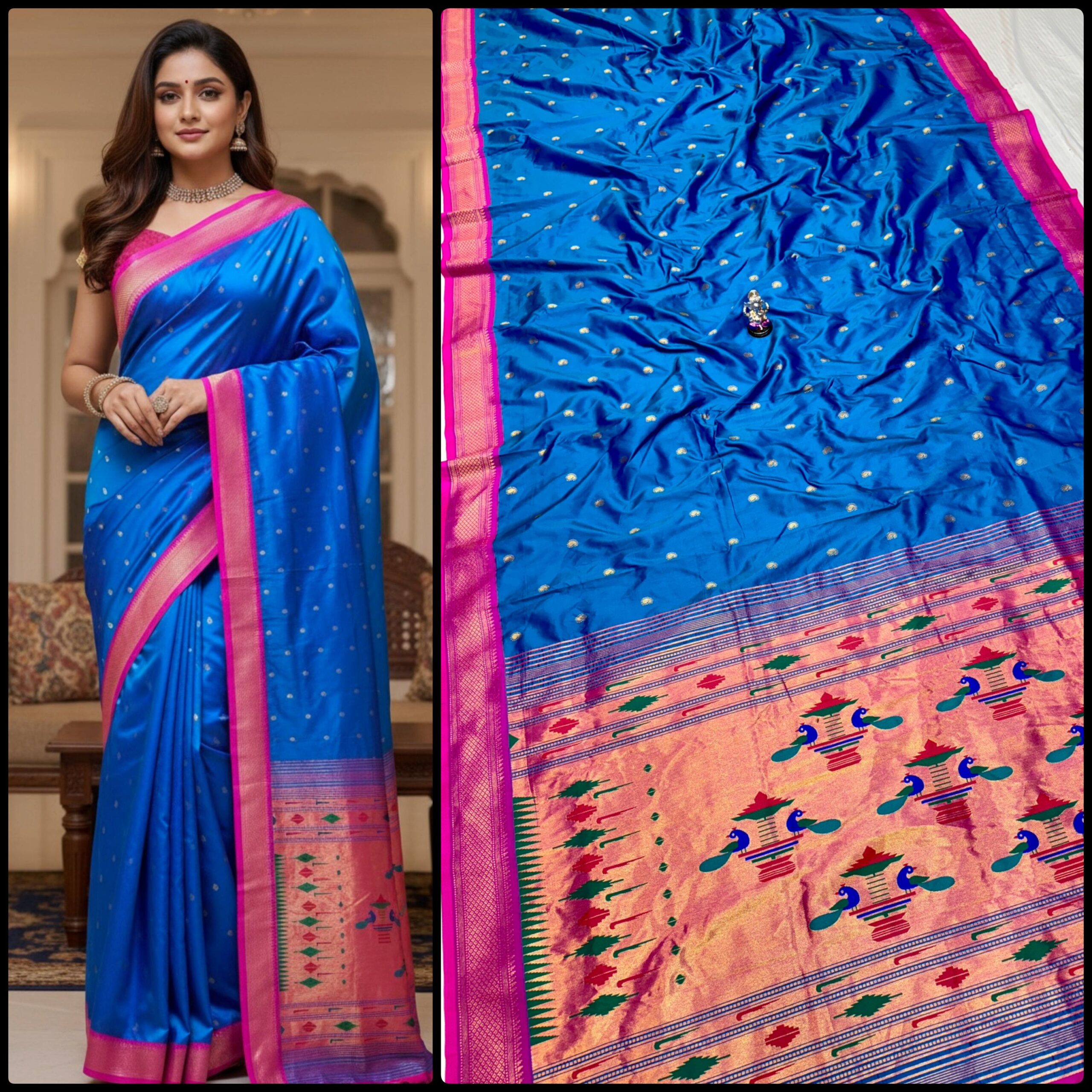 Yeola Double Pallu Semi Paithani Katan Silk Saree
