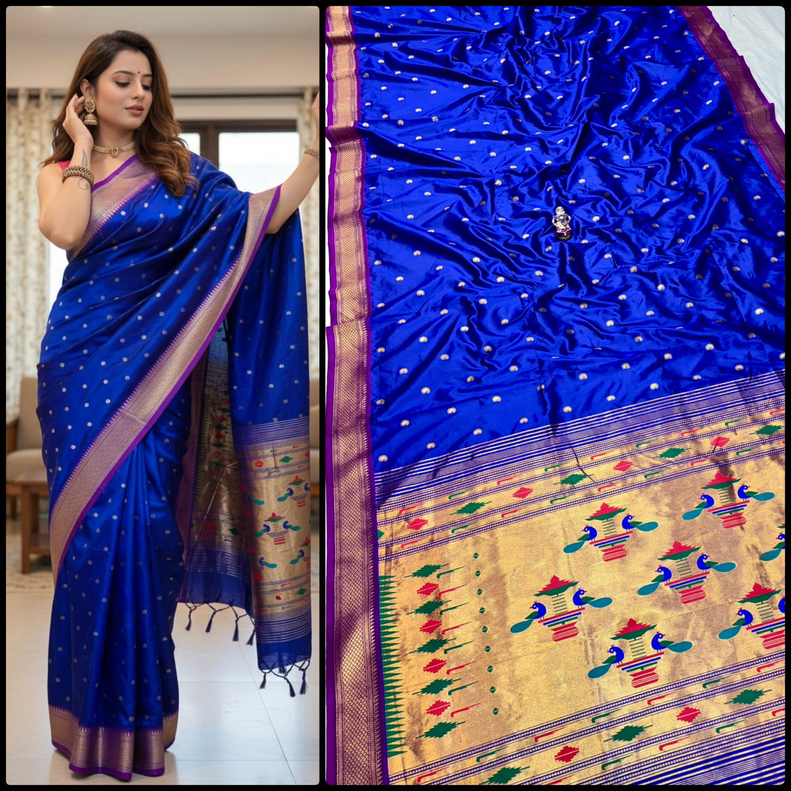 Yeola Double Pallu Semi Paithani Katan Silk Saree