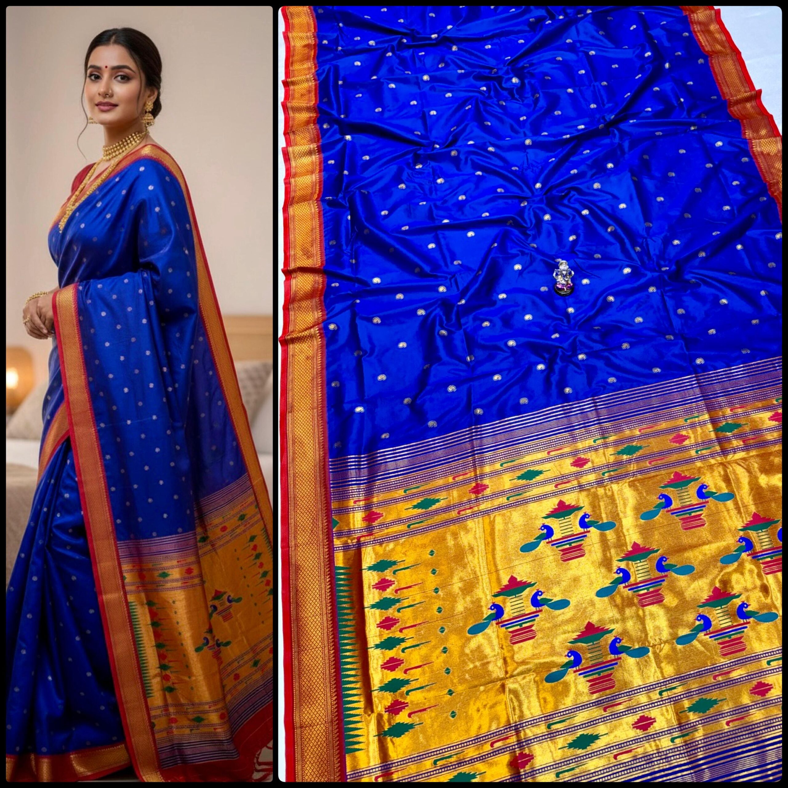 Yeola Double Pallu Semi Paithani Katan Silk Saree