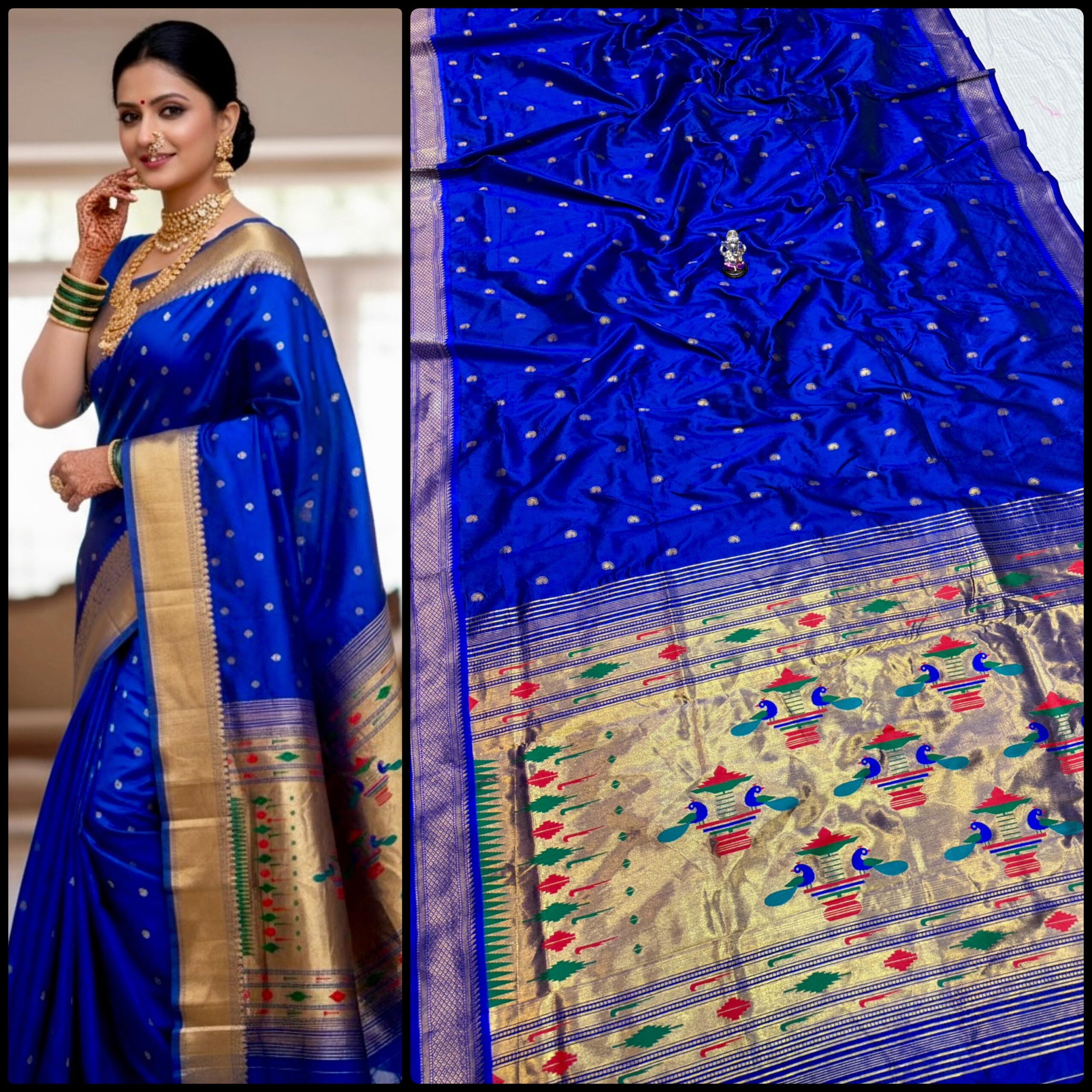 Yeola Double Pallu Semi Paithani Katan Silk Saree
