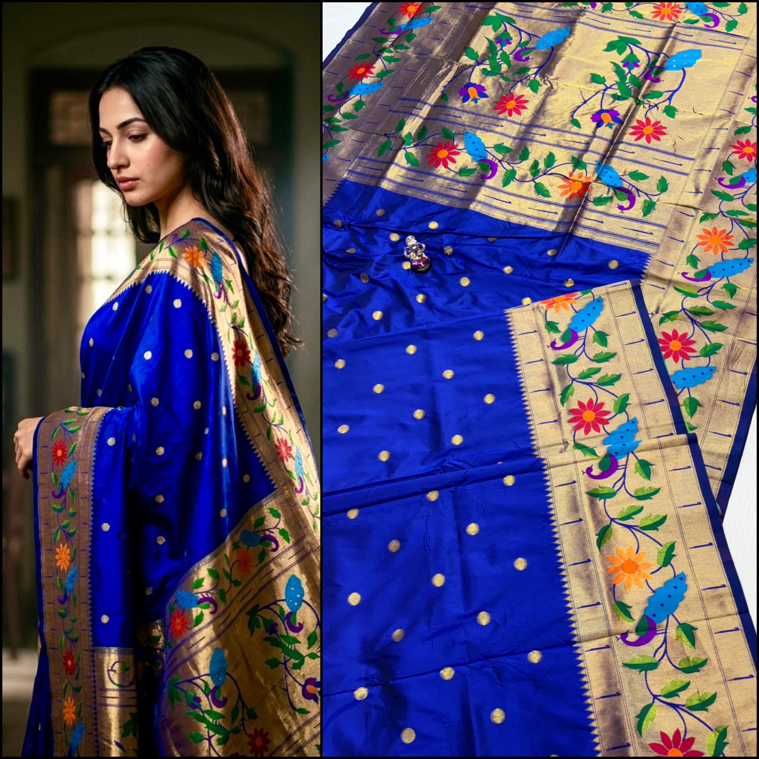 Royal Blue_02 Radha Rani Brocade Paithani Soft Silk Blouse