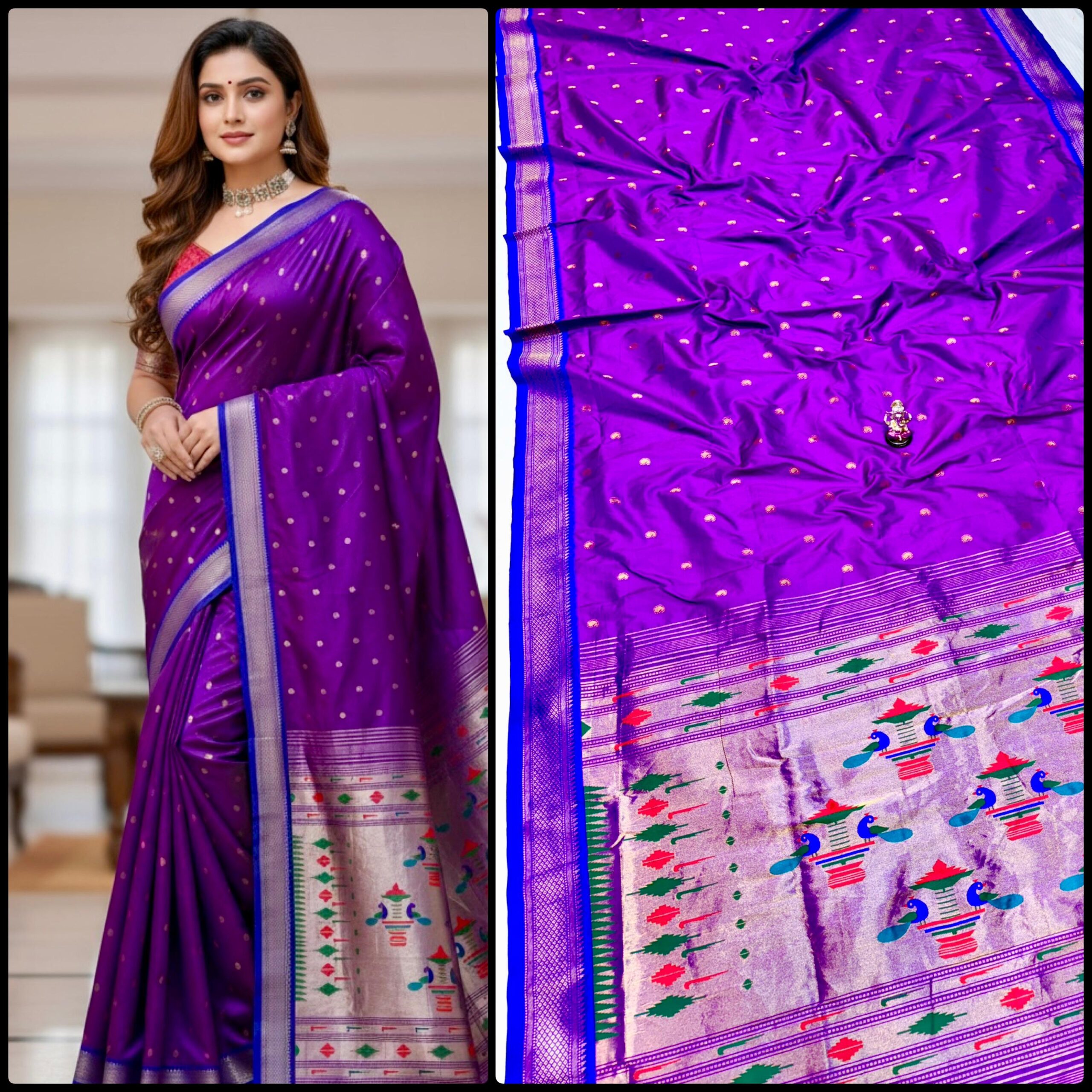 Yeola Double Pallu Semi Paithani Katan Silk Saree