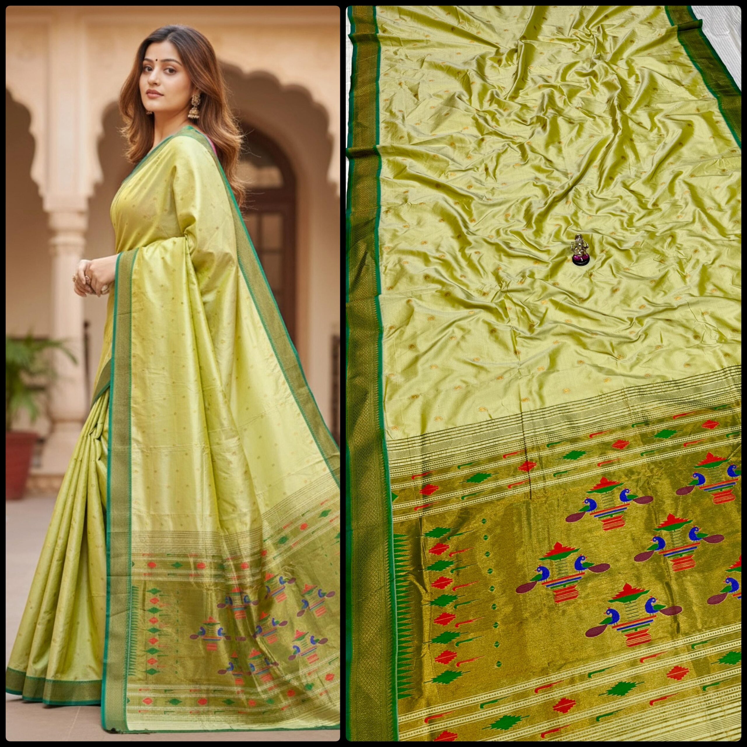 Yeola Double Pallu Semi Paithani Katan Silk Saree