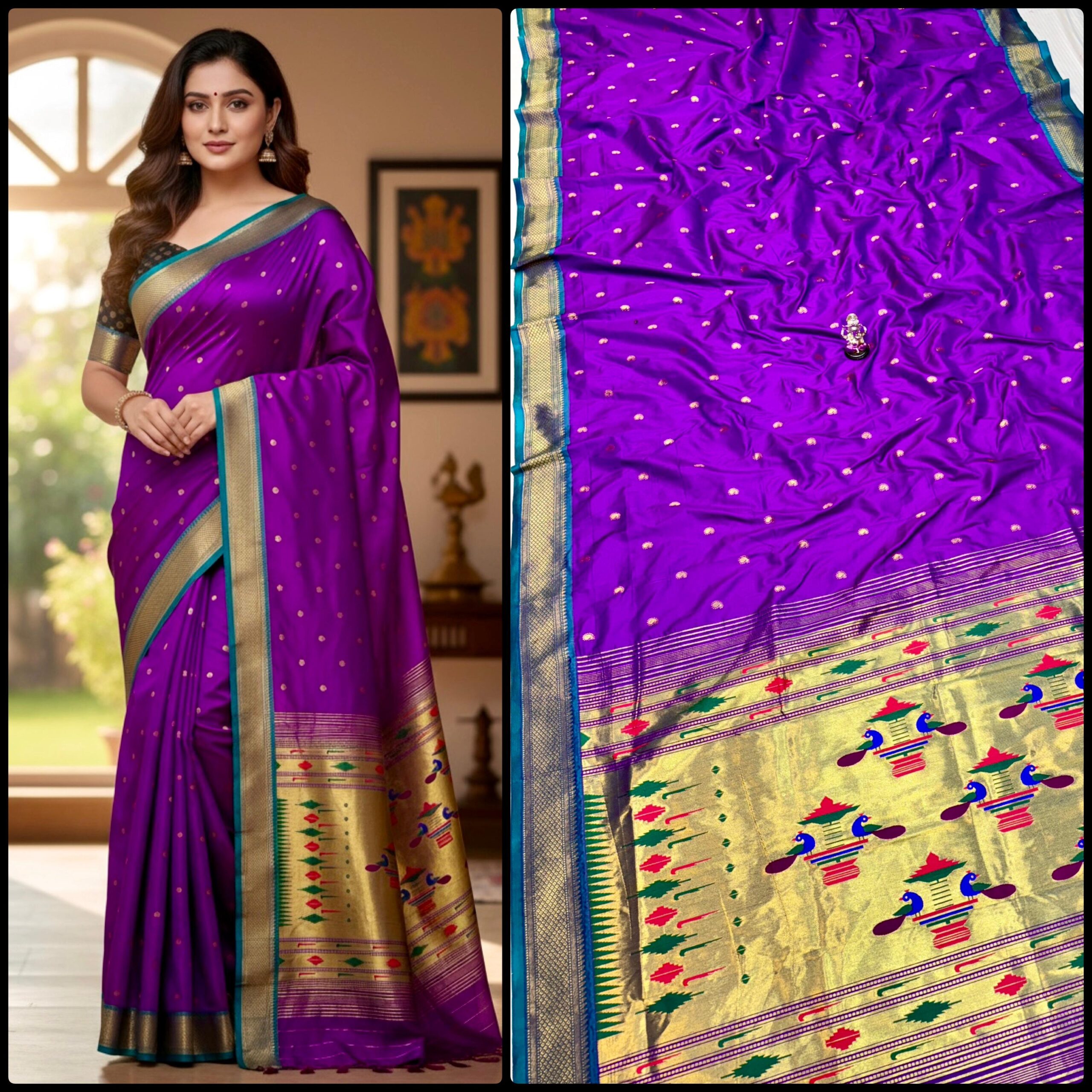 Yeola Double Pallu Semi Paithani Katan Silk Saree