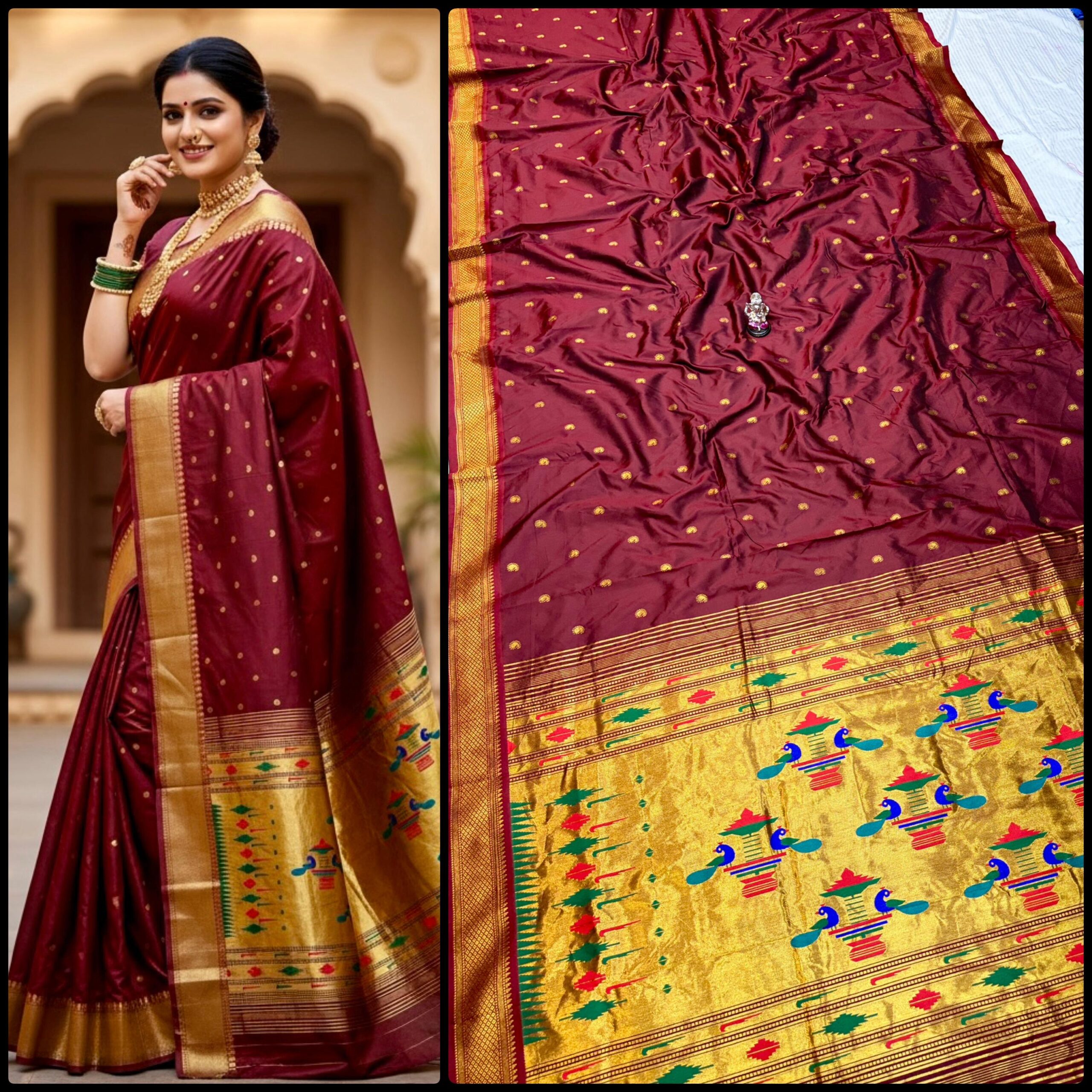 Yeola Double Pallu Semi Paithani Katan Silk Saree