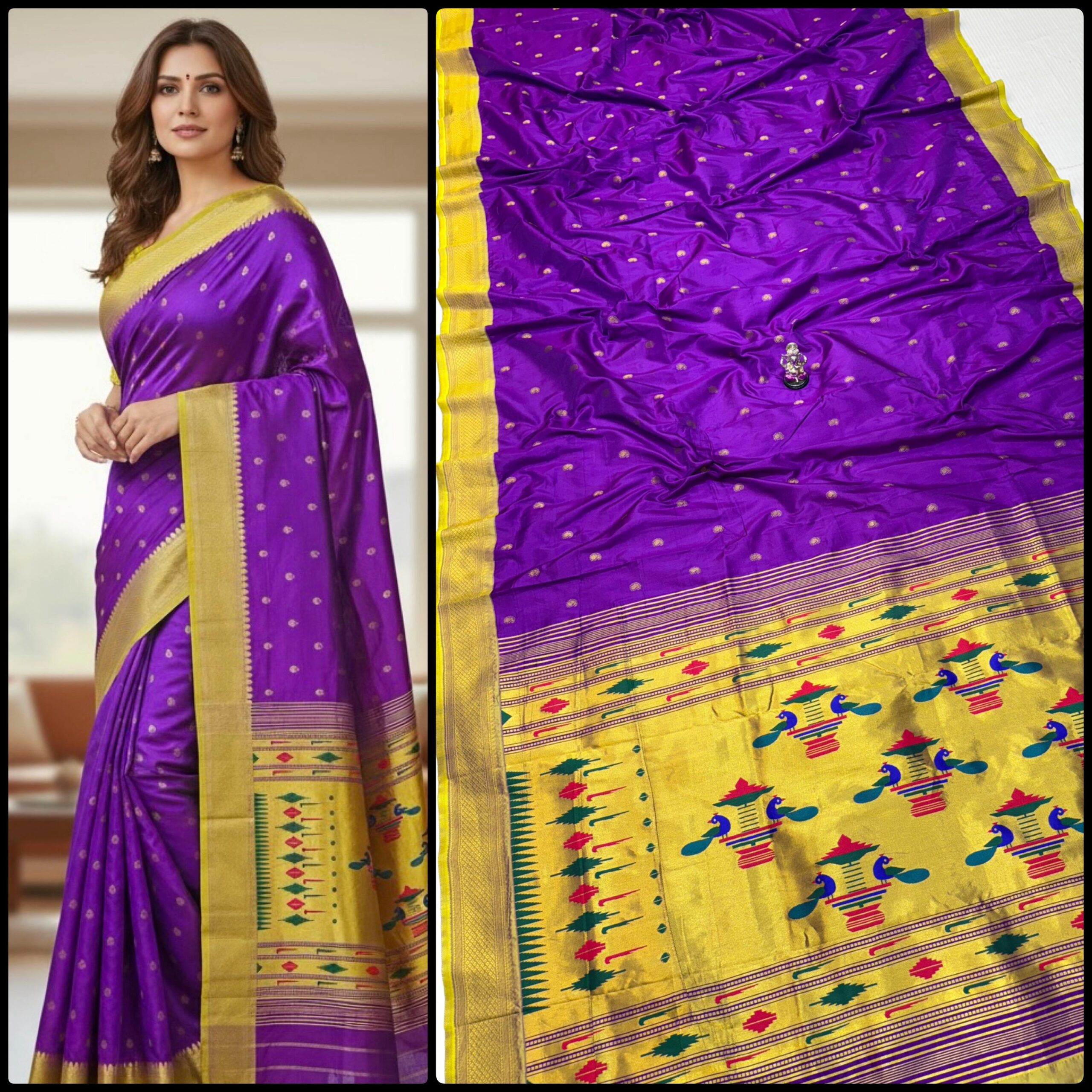 Yeola Double Pallu Semi Paithani Katan Silk Saree