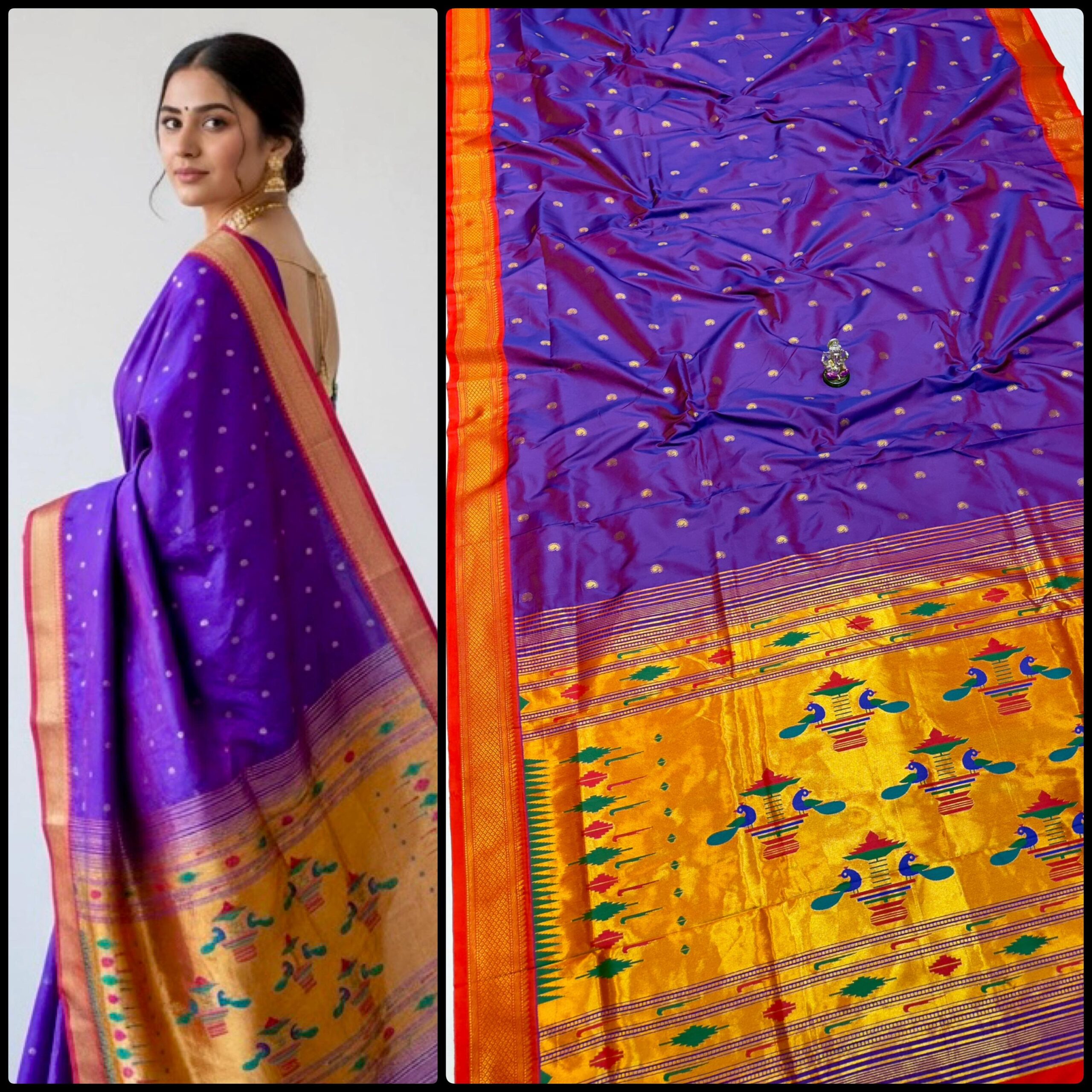 Yeola Double Pallu Semi Paithani Katan Silk Saree