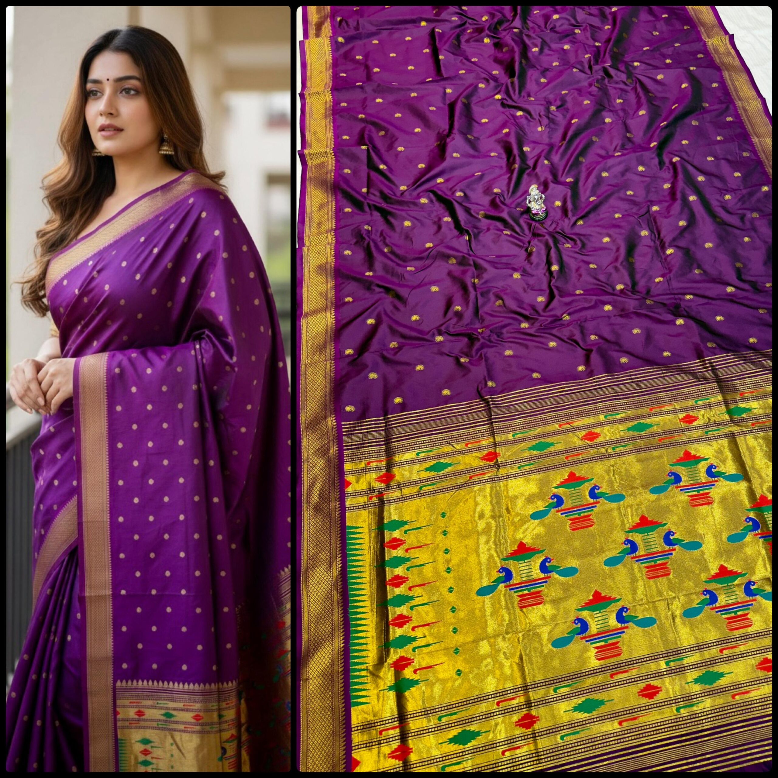 Yeola Double Pallu Semi Paithani Katan Silk Saree