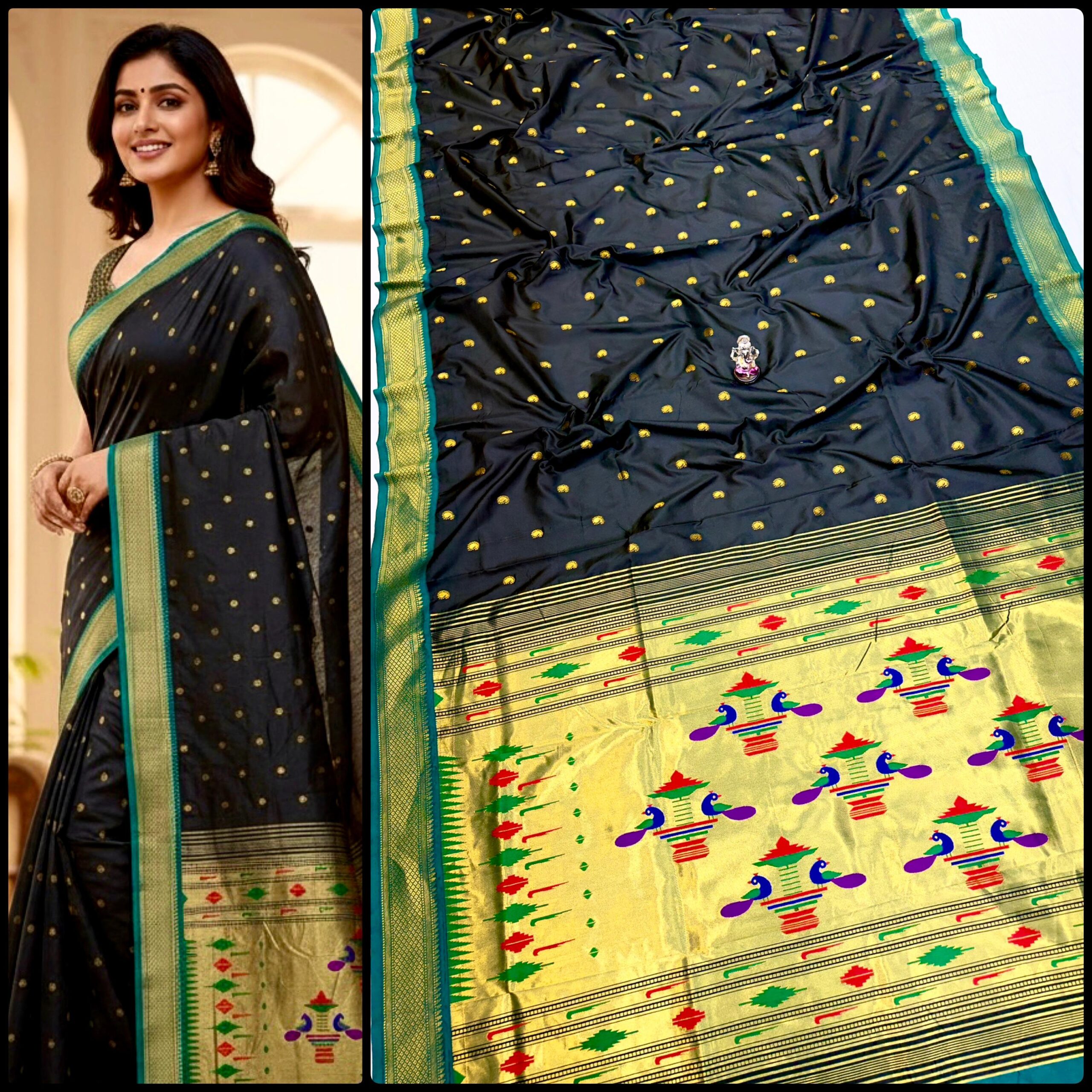 Yeola Double Pallu Semi Paithani Katan Silk Saree