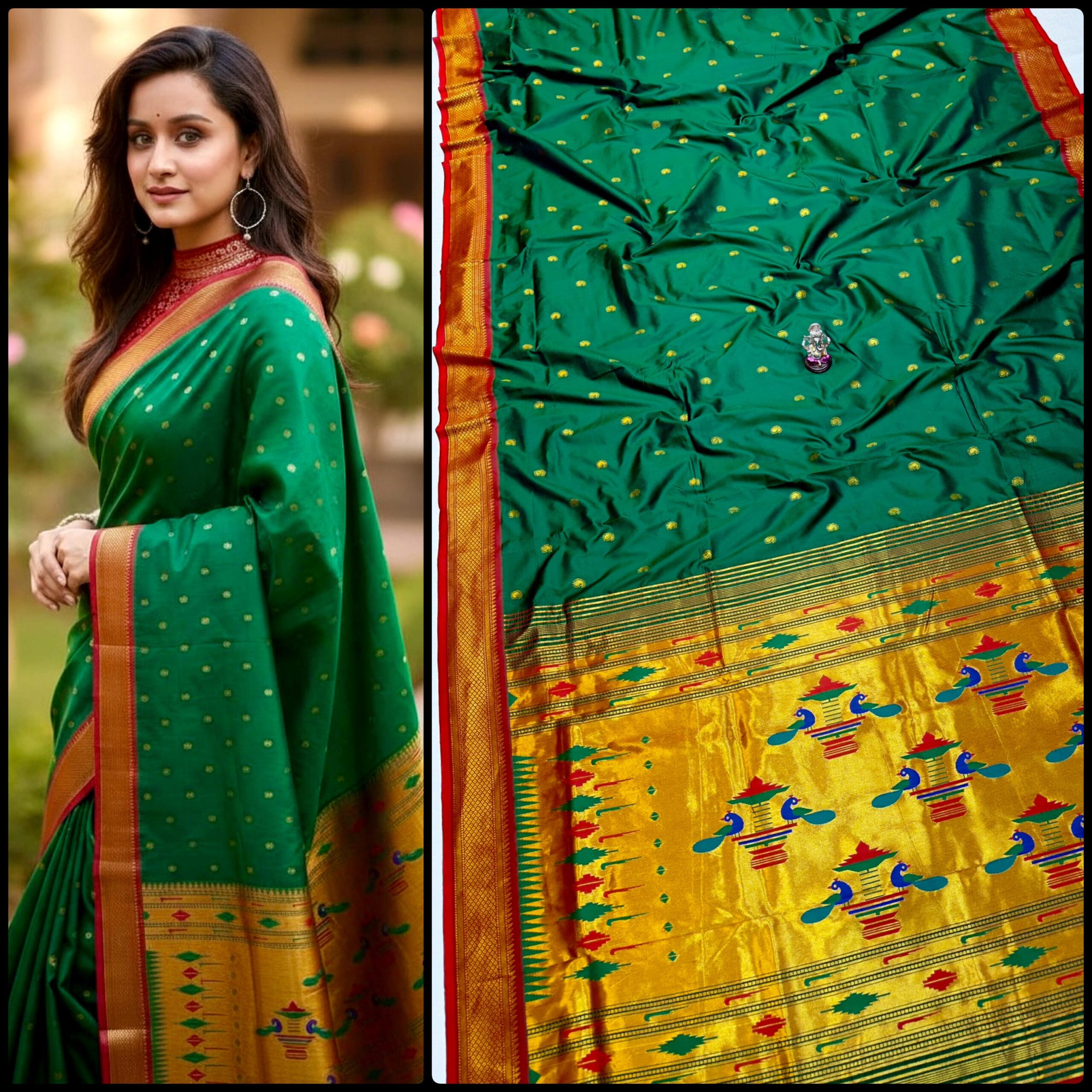 Yeola Double Pallu Semi Paithani Katan Silk Saree