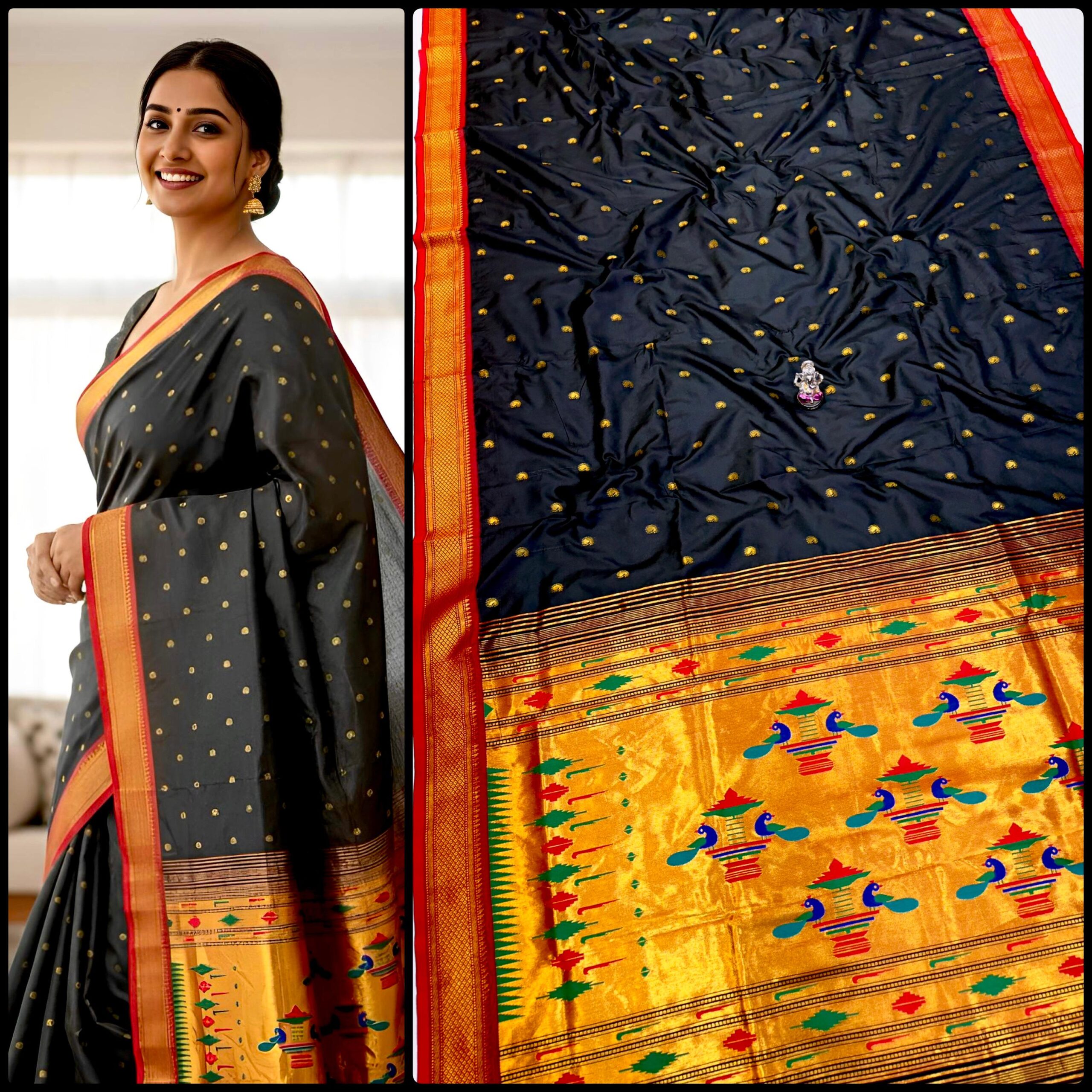 Yeola Double Pallu Semi Paithani Katan Silk Saree