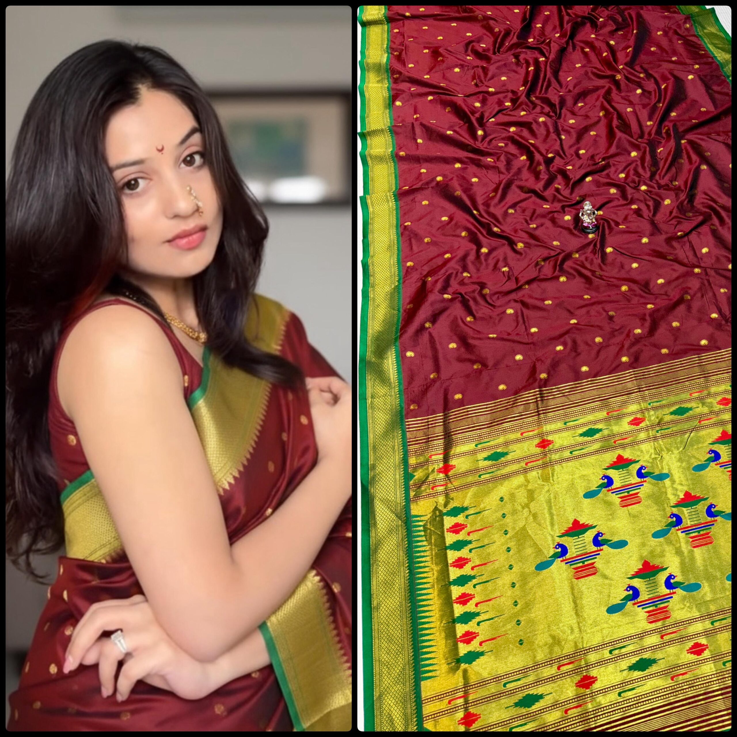Yeola Double Pallu Semi Paithani Katan Silk Saree