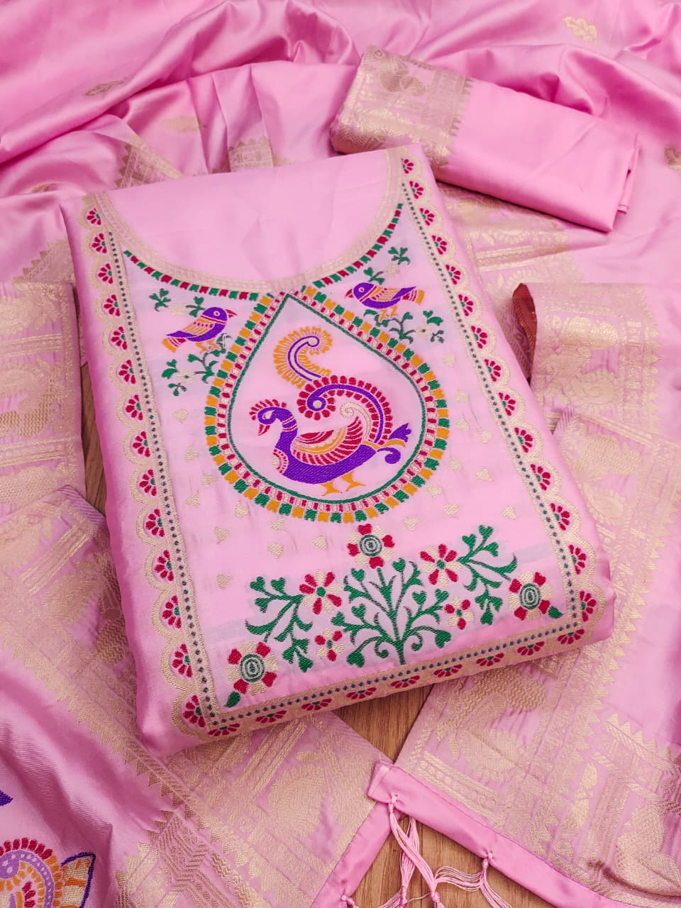 Elegant Paithani Style Unstitched Dress Material