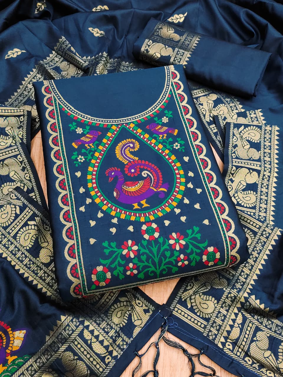 Elegant Paithani Style Unstitched Dress Material