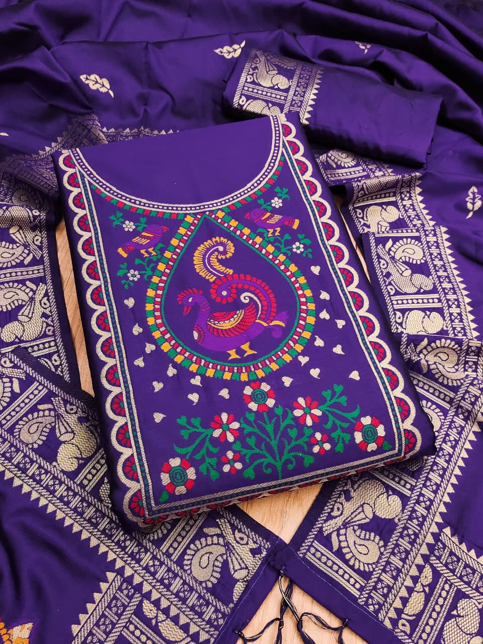 Elegant Paithani Style Unstitched Dress Material