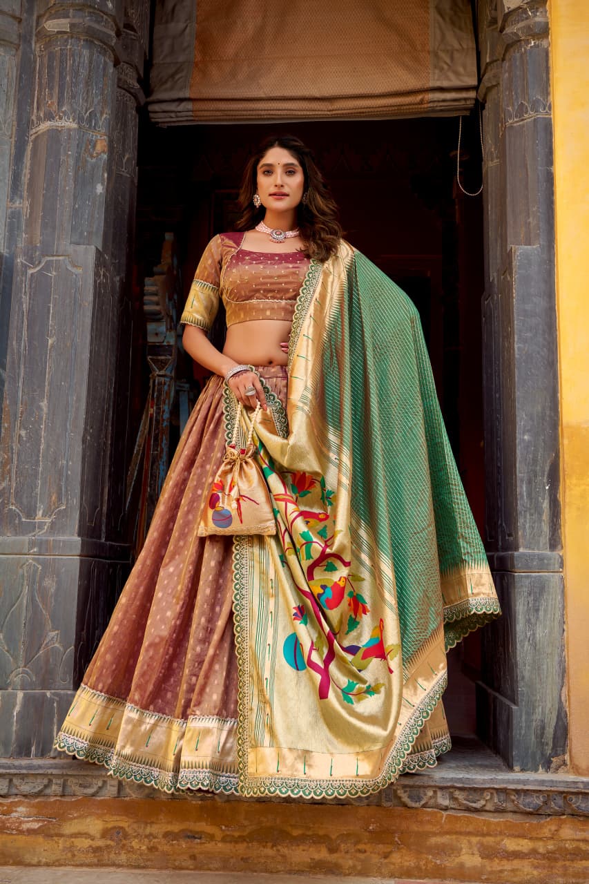 Brown Front Elegant Paithani Lehenga Choli for Weddings