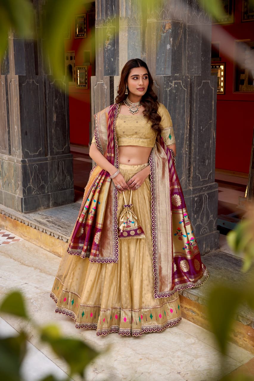 Gold Front Elegant Paithani Lehenga Choli for Weddings