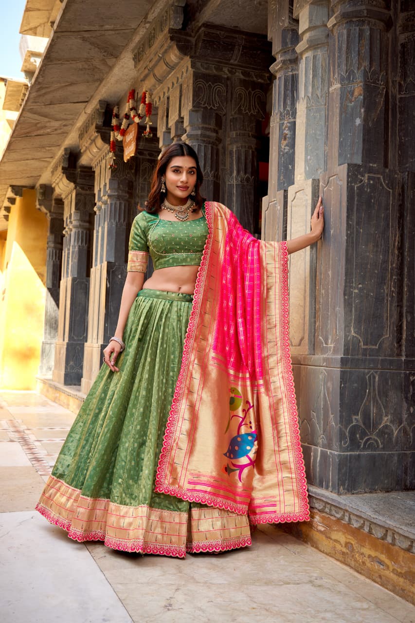 Green Elegant Paithani Lehenga Choli for Weddings