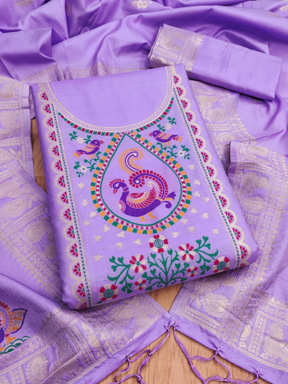 Elegant Paithani Style Unstitched Dress Material