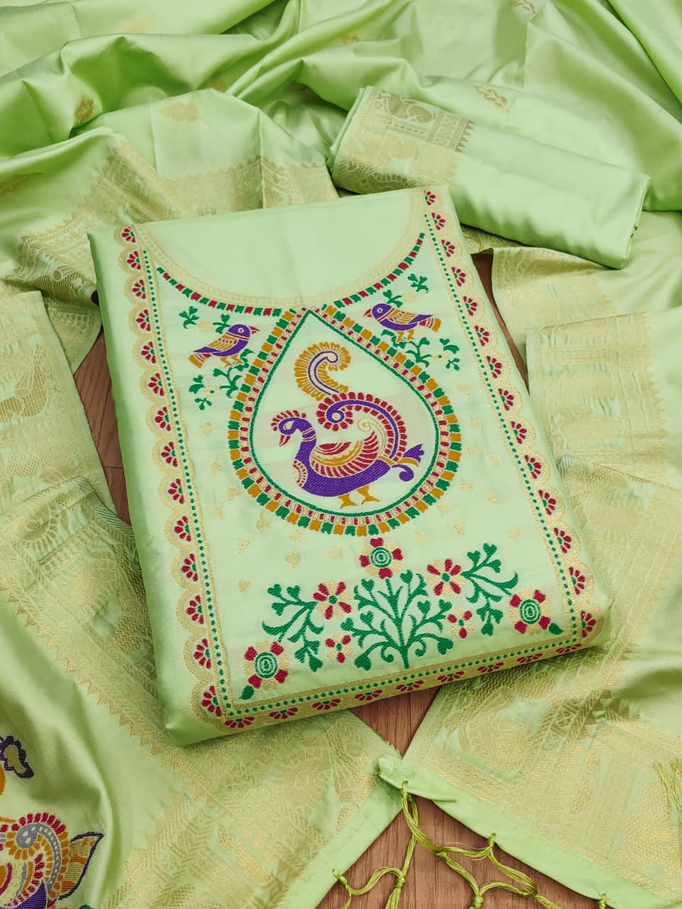 Elegant Paithani Style Unstitched Dress Material