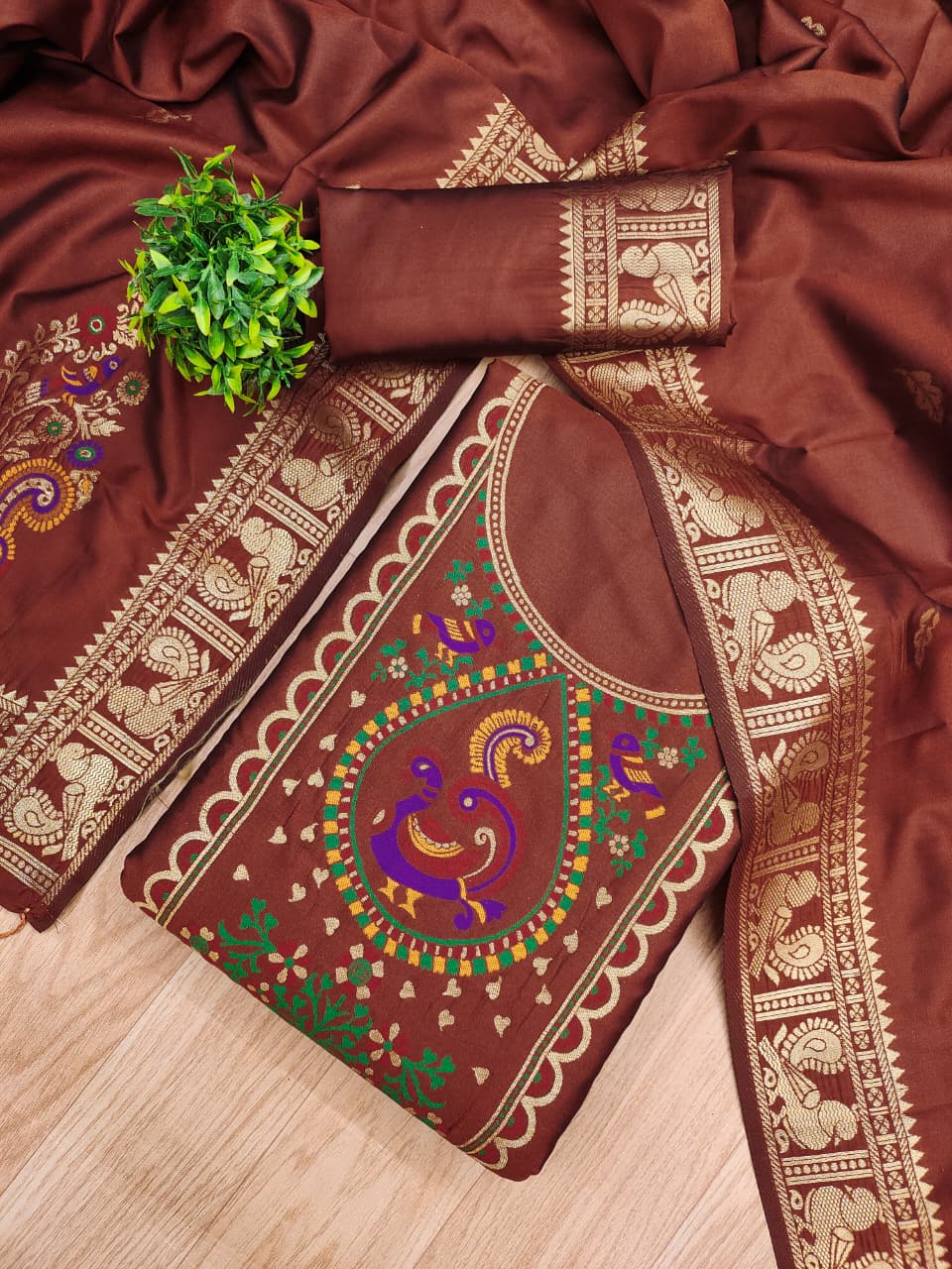 Elegant Paithani Style Unstitched Dress Material