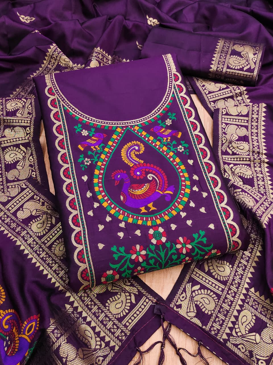 Elegant Paithani Style Unstitched Dress Material