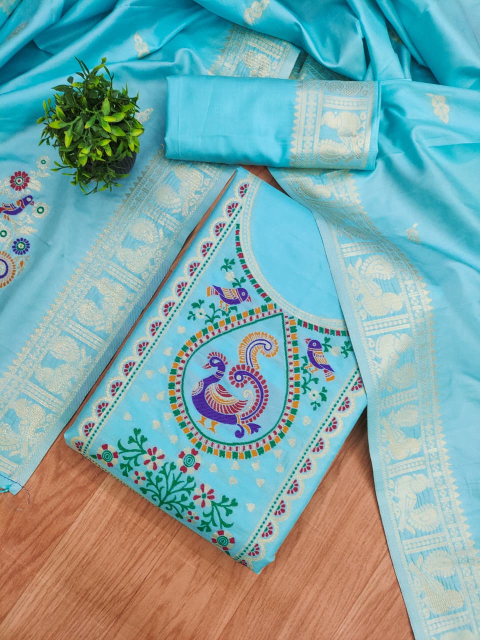 Elegant Paithani Style Unstitched Dress Material