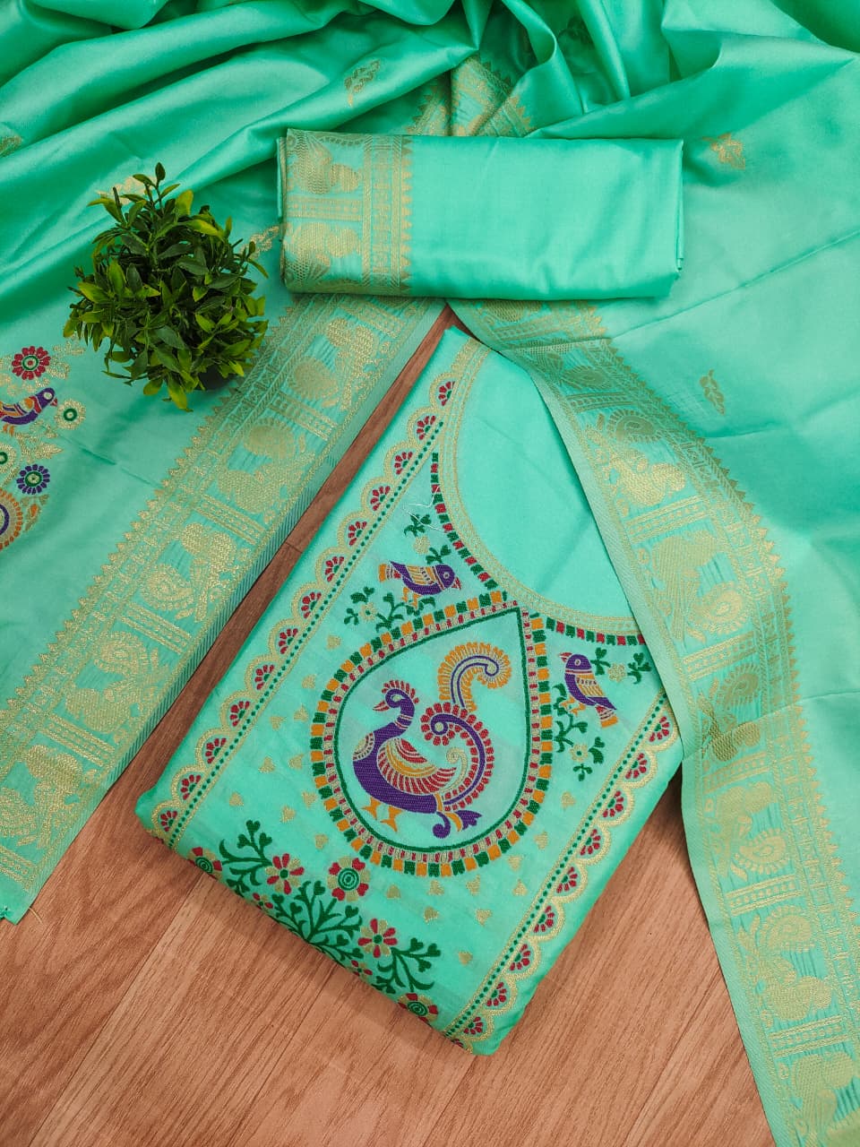 Elegant Paithani Style Unstitched Dress Material