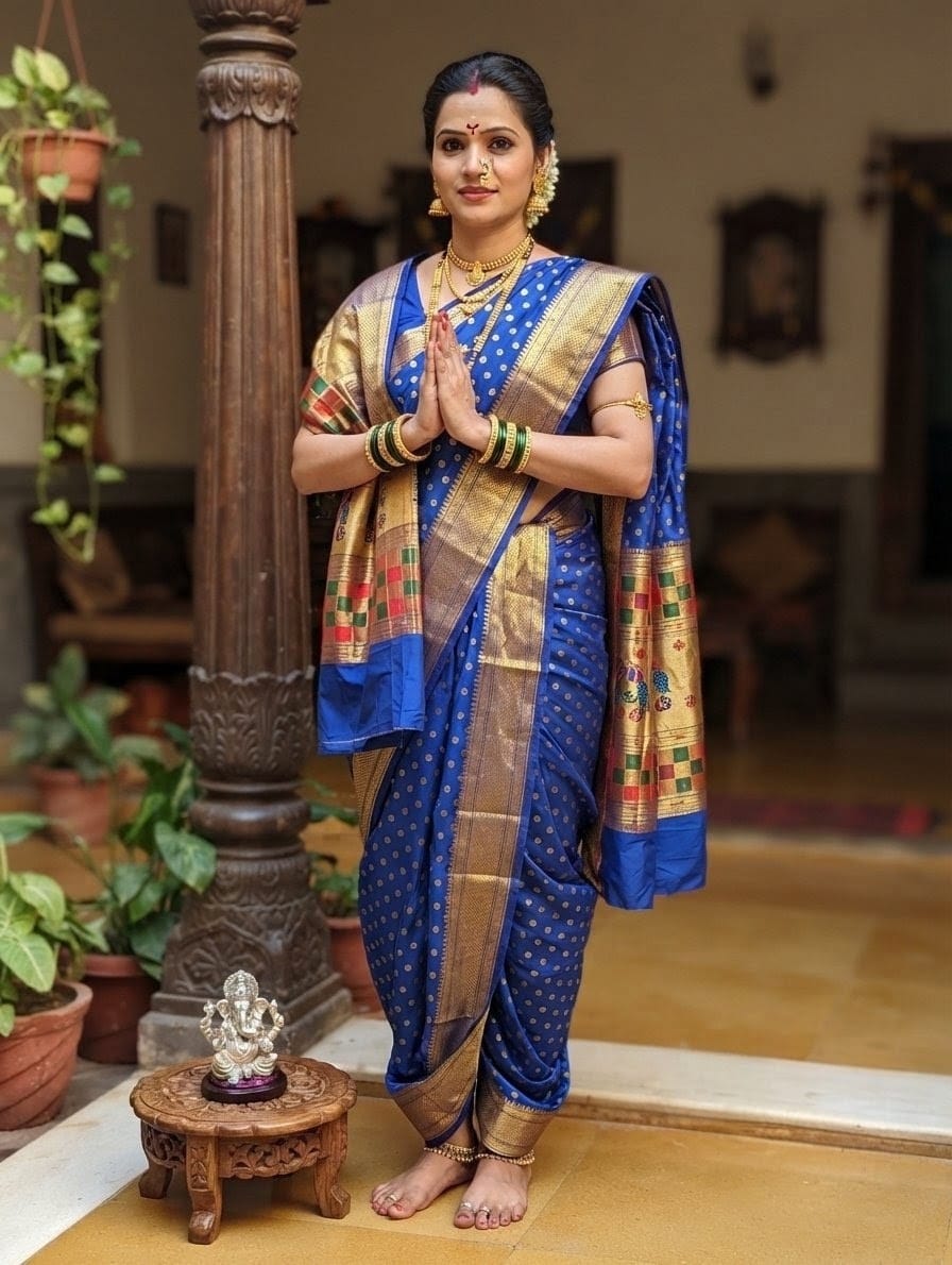 Traditional 9 Vaar Katan Silk Maharani Paithani