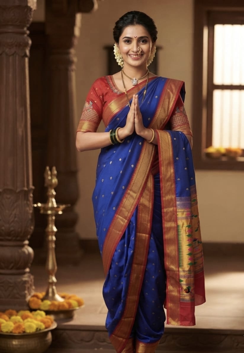 Elegant Semi Pallu Traditional 9 Vaar Paithani