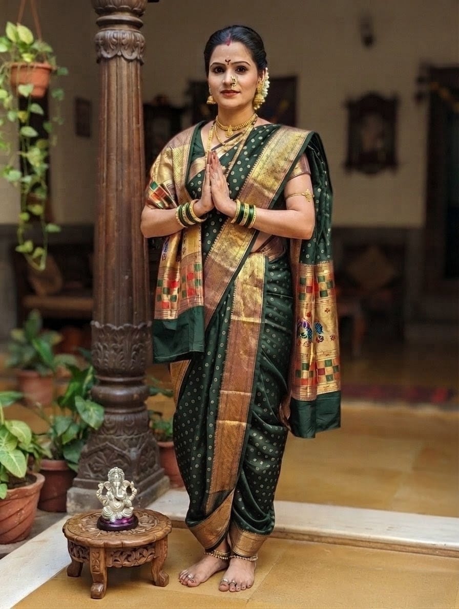 Traditional 9 Vaar Katan Silk Maharani Paithani
