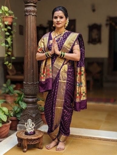 Traditional 9 Vaar Katan Silk Maharani Paithani