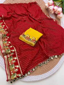Stylish Viscose Checks Karwachauth Satin Border Saree