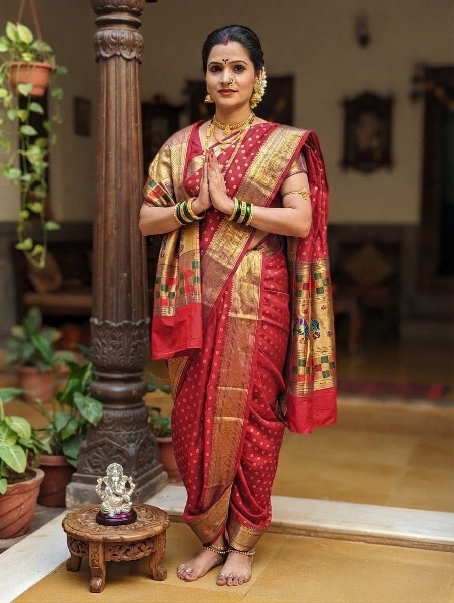 Traditional 9 Vaar Katan Silk Maharani Paithani