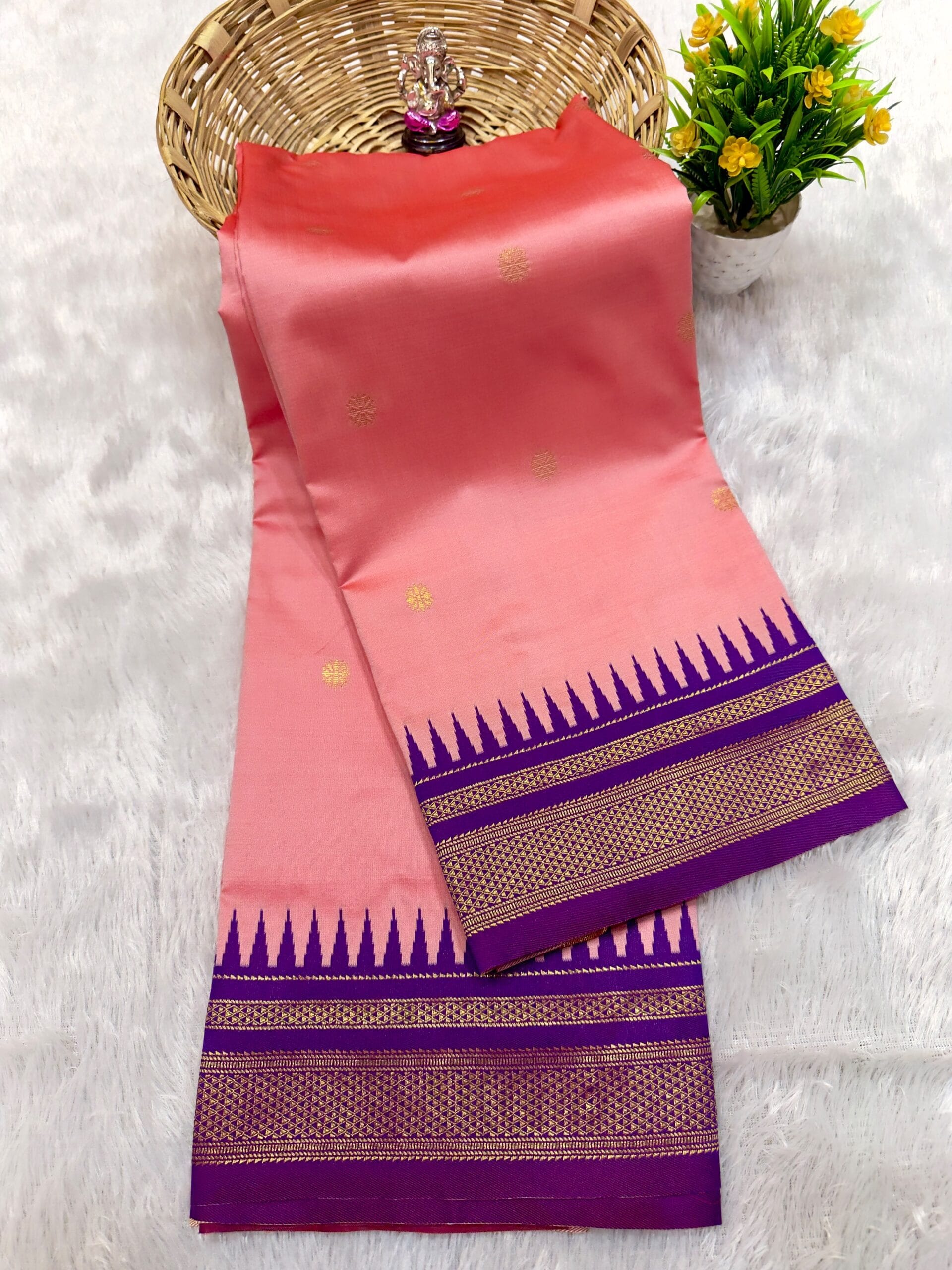 Half Silk Irkal Paithani Saree in elegant pink with zari work.