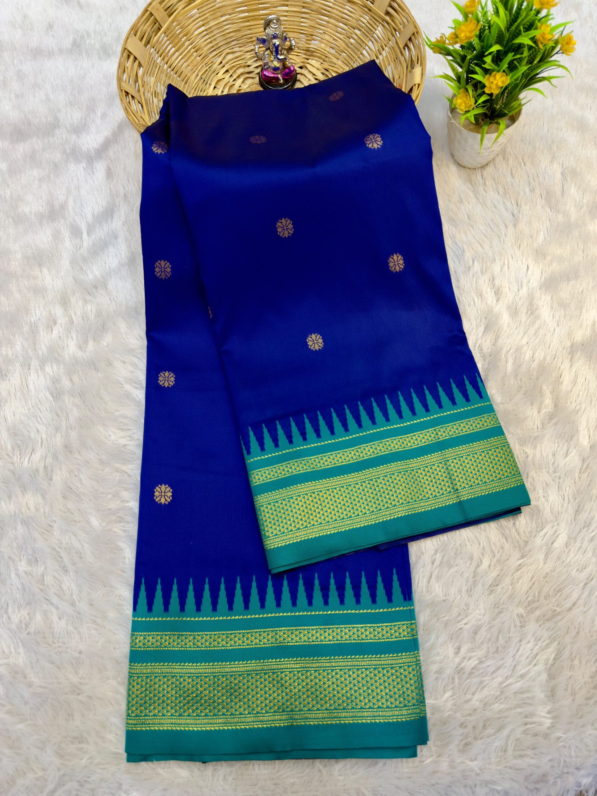 Half Silk Irkal Paithani Saree for Women in blue with elegant drapes.