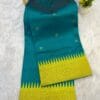 Half Silk Irkal Paithani Saree in teal with yellow border.