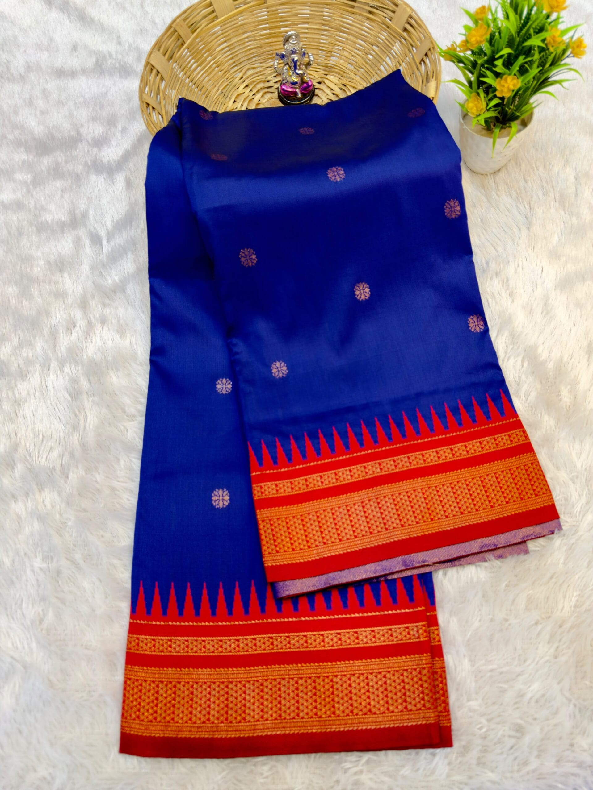 Half Silk Irkal Paithani Saree for Women in blue with elegant drapes.