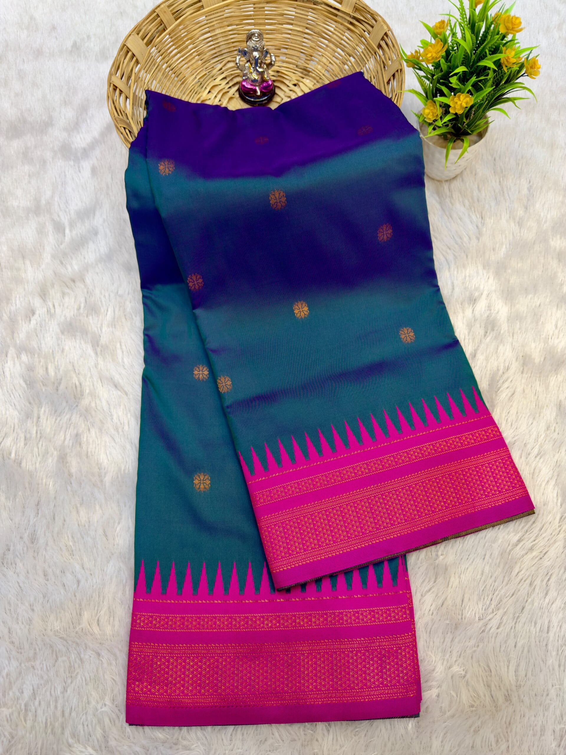 Half Silk Irkal Paithani Saree for Women in elegant teal and pink.