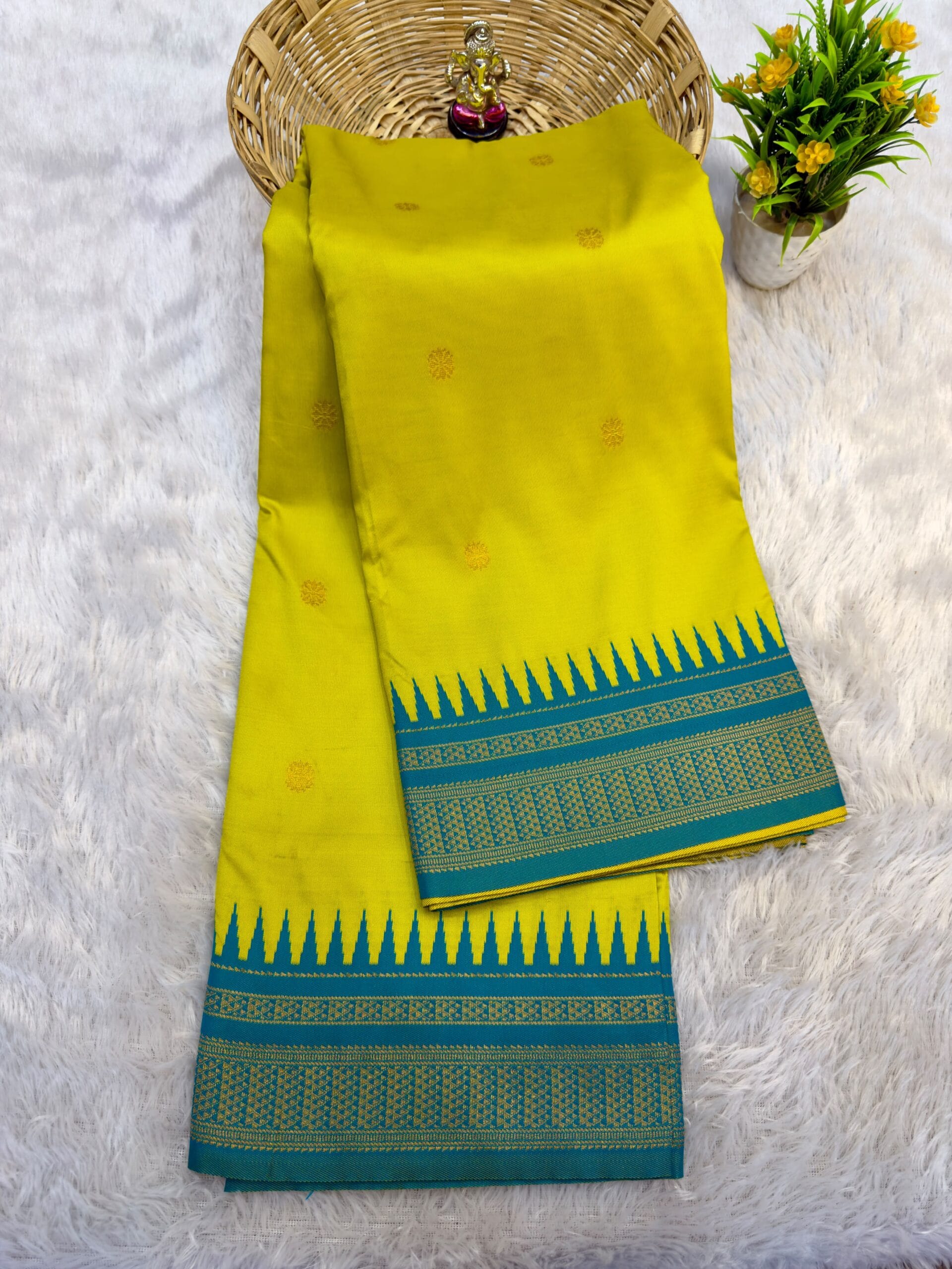 Half Silk Irkal Paithani Saree in vibrant yellow with intricate zari work.