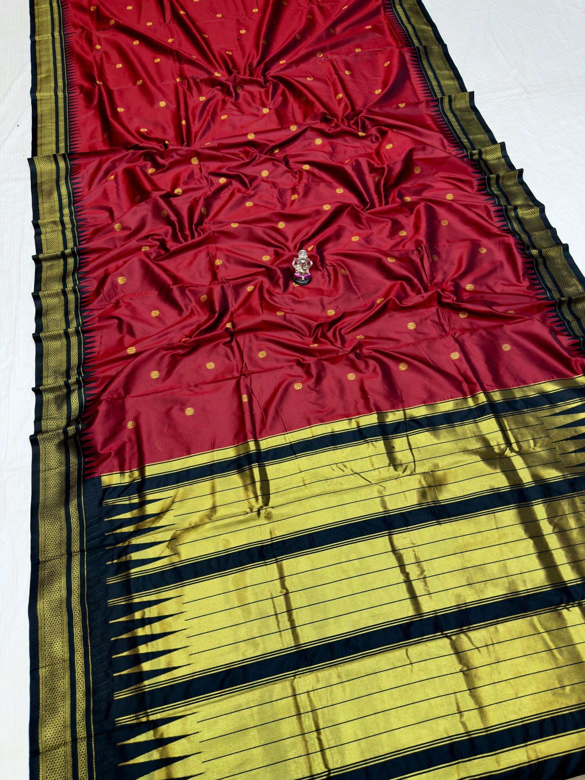 Half Silk Irkal Paithani Saree in elegant red and gold.